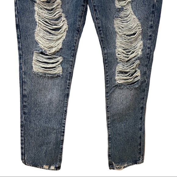 Good American Good Boy Shredded High Waist Boyfriend Jeans in Blue (4) - Picture 10 of 15